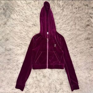 Juicy Couture Cropped Full-Zip Long-Sleeve Hoodie - Rich Plum